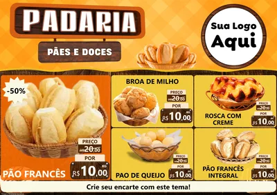 Modelo de Encarte para Encarte A4 Horizontal com o tema Padaria Pães e Doces para Padaria