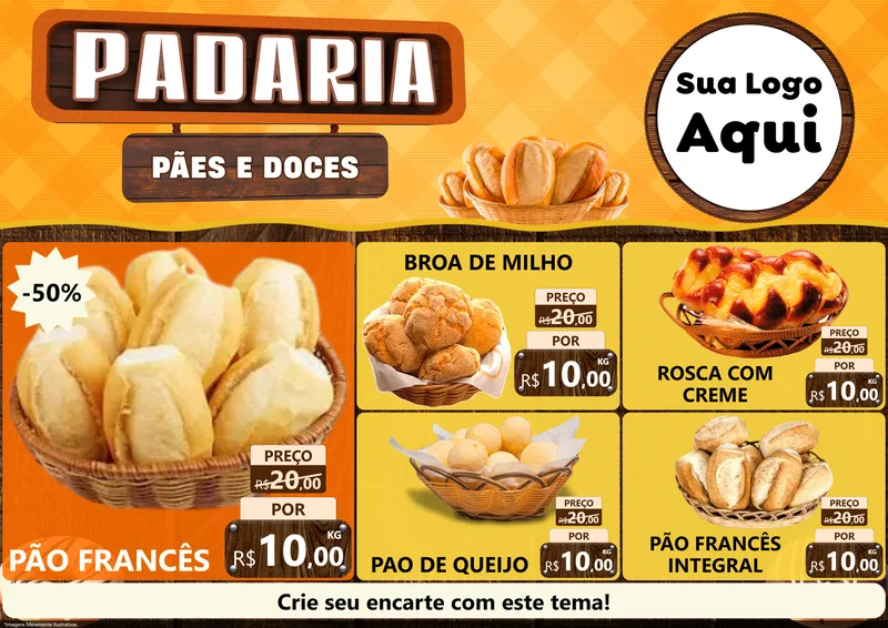 Modelo de Encarte para Encarte A4 Horizontal com o tema Padaria Pães e Doces para Padaria