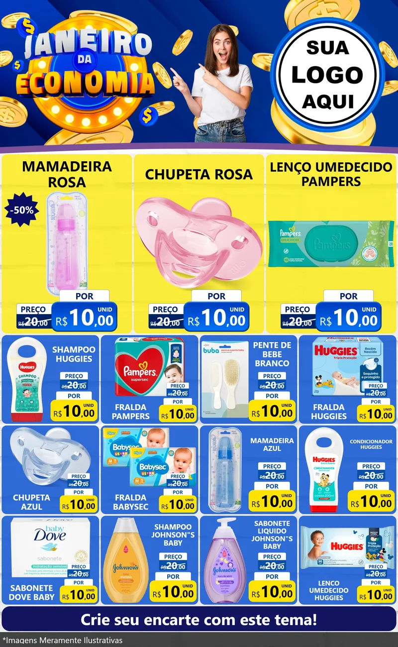Modelo de Encarte para Encarte Grande com o tema Janeiro da Economia para Bebês