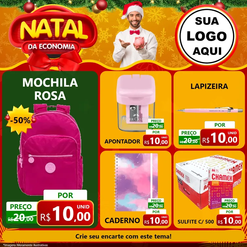 Modelo de Rede Social para Feed Facebook com o tema Natal da Economia para Papelaria