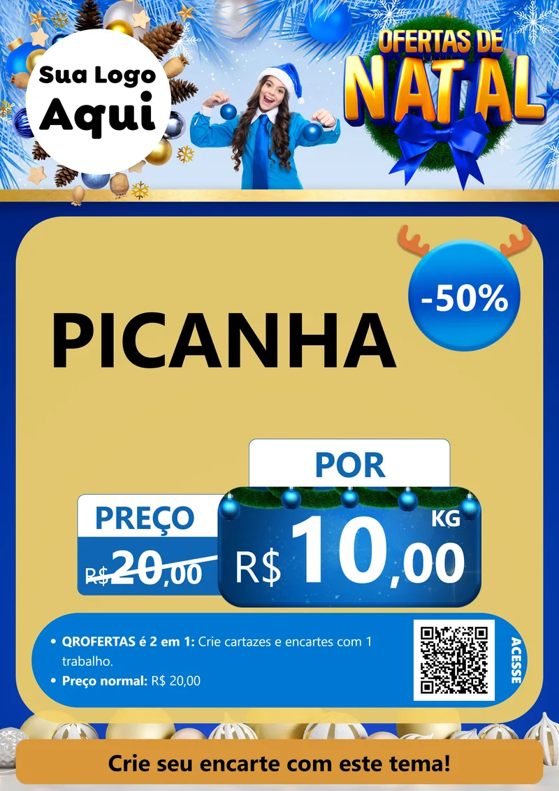 Modelo de Cartaz para Cartaz A4 Vertical com o tema Ofertas de Natal para Açougue