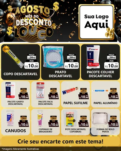 Modelo de Rede Social para Feed Instagram com o tema Agosto Mês do Desconto Louco para Embalagens