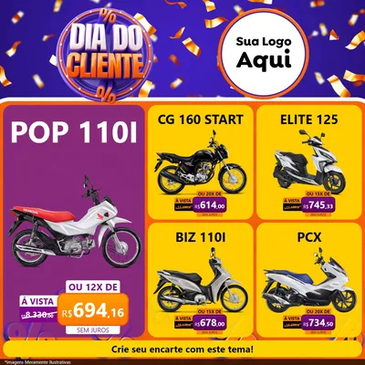 Modelo de Rede Social para Feed Facebook com o tema Dia do Cliente para Concessionaria de Motos