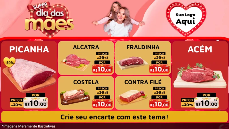 Modelo de TV para TV Horizontal com o tema Super Dia Das Mães para Açougue