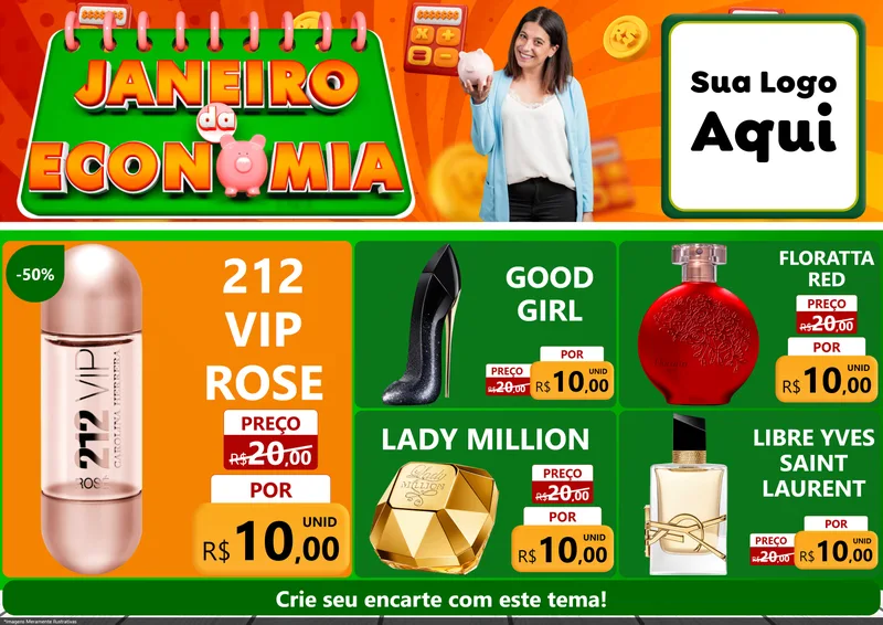 Modelo de Encarte para Encarte A4 Horizontal com o tema Janeiro da Economia para Perfumes
