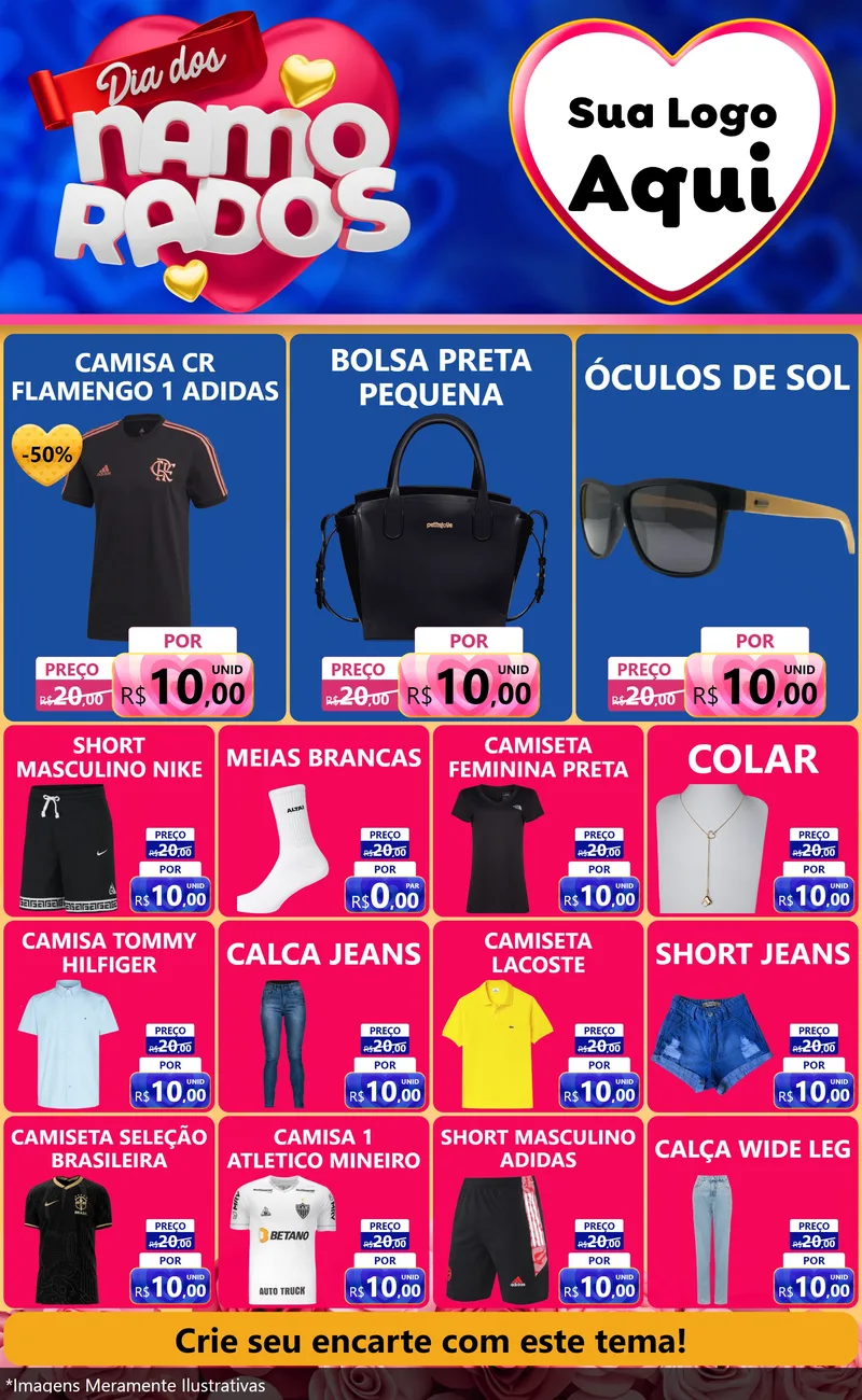 Modelo de Encarte para Encarte Grande com o tema Dia dos namorados para Roupas e acessórios