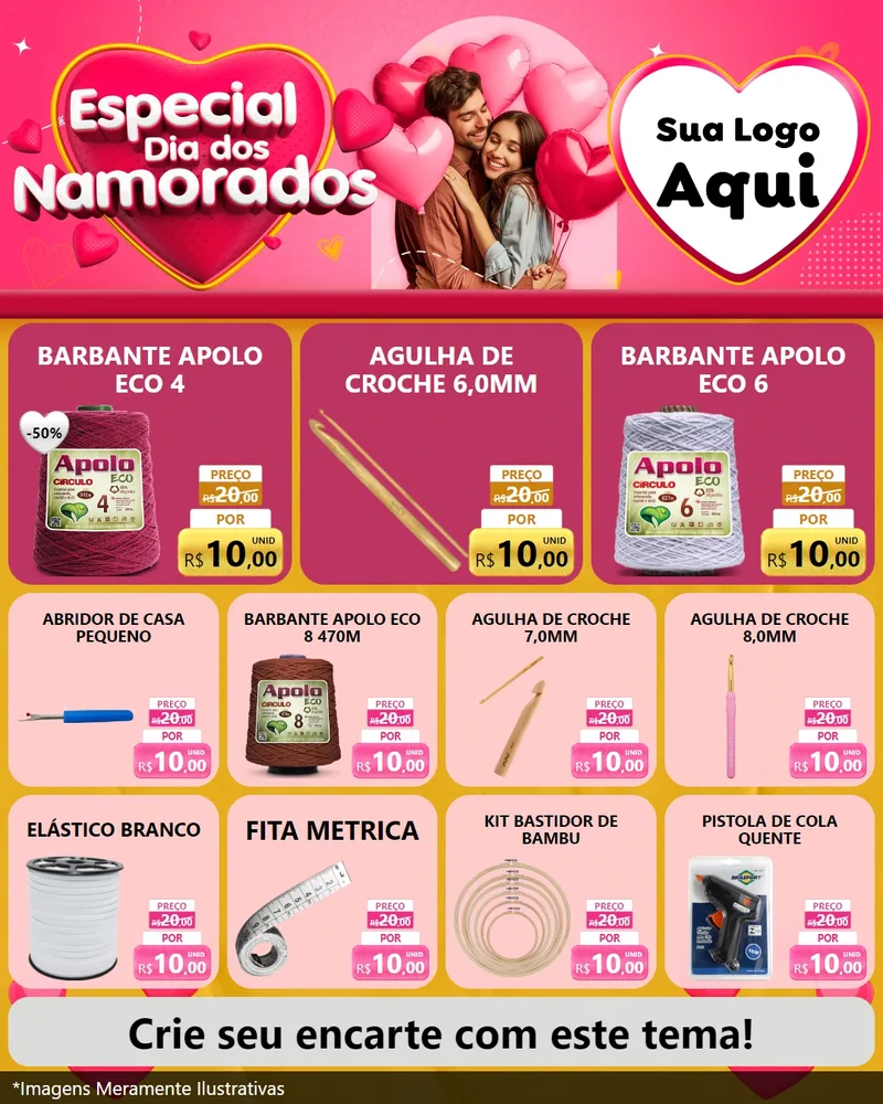Modelo de Rede Social para Feed Instagram com o tema Especial Dia dos Namorados para Armarinho e Aviamentos