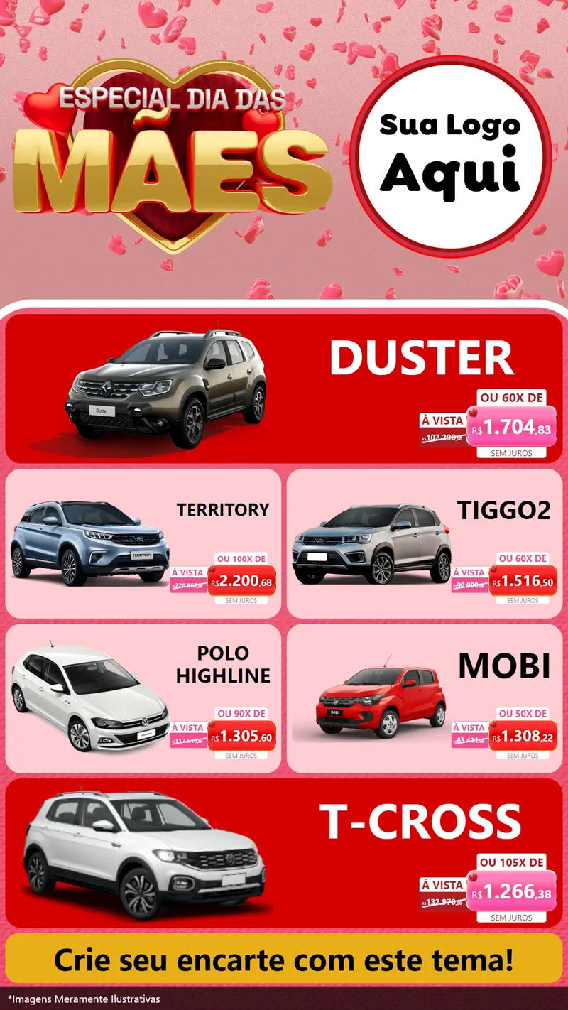 Modelo de TV para TV Vertical com o tema Especial Dia Das Mães para Concessionaria de Carros