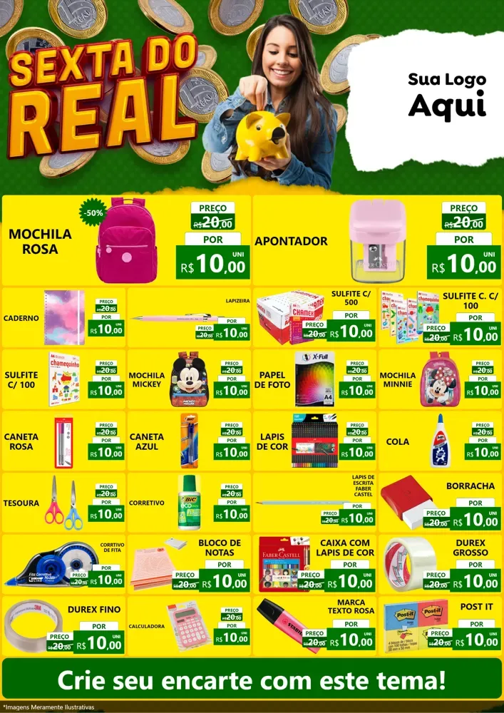 Modelo de Encarte para Encarte A4 Vertical com o tema Sexta do Real para Papelaria