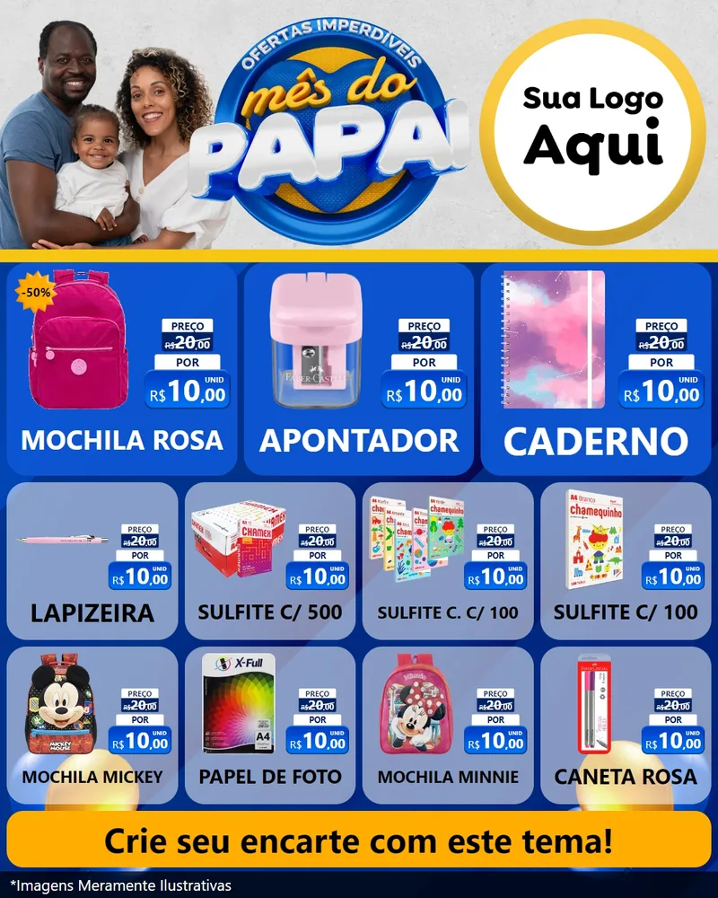 Modelo de Rede Social para Feed Instagram com o tema Ofertas Imperdíveis Mês Do Papai para Papelaria