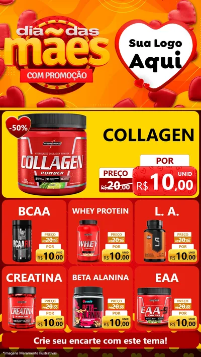 Modelo de Rede Social para Stories com o tema Dia das Mães com Promoção para Suplementos alimentares