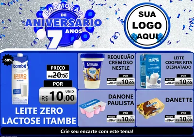 Modelo de Encarte para Encarte A4 Horizontal com o tema Promoção de Aniversário - 7 Anos para Frios e Laticínios