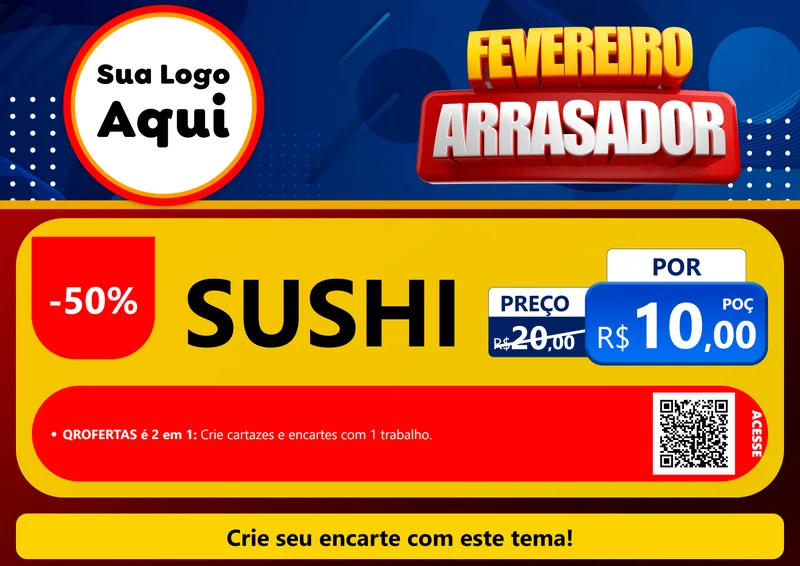 Modelo de Cartaz para Cartaz A4 Horizontal com o tema Fevereiro Arrasador para Comida japonesa