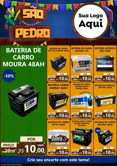 Modelo de Encarte para Encarte A4 Vertical com o tema São Pedro para Baterias Elétricas
