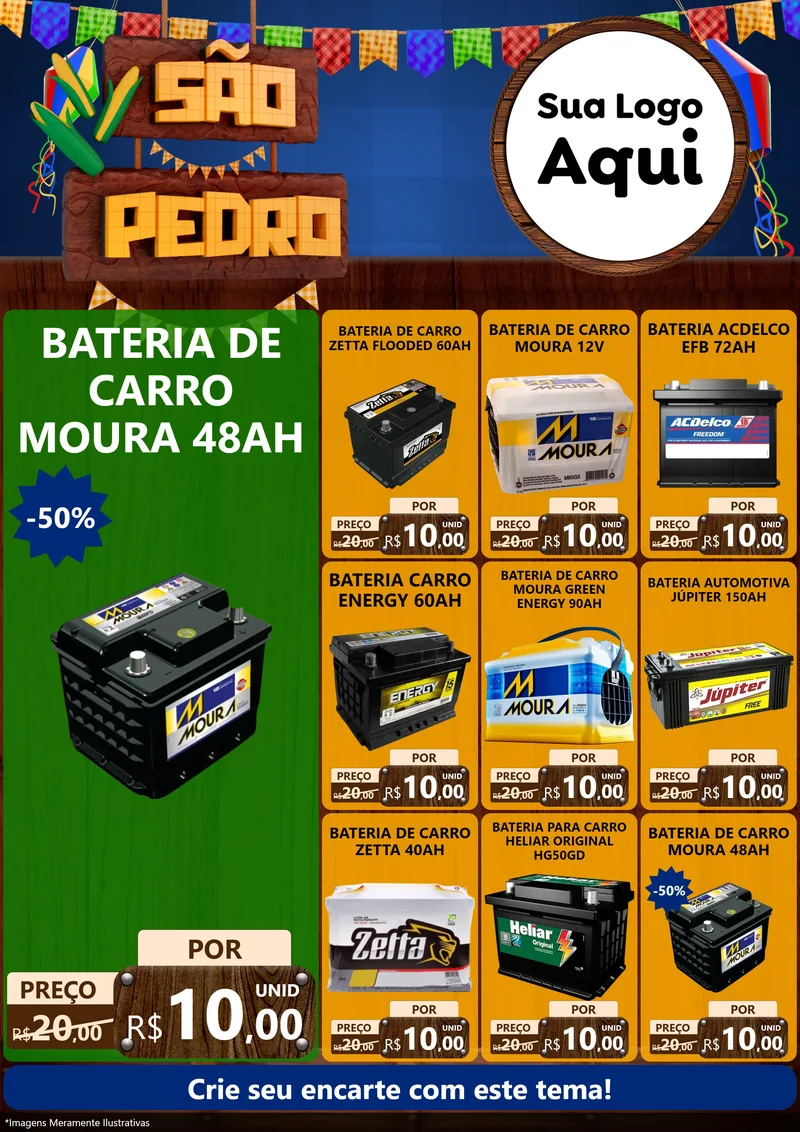 Modelo de Encarte para Encarte A4 Vertical com o tema São Pedro para Baterias Elétricas