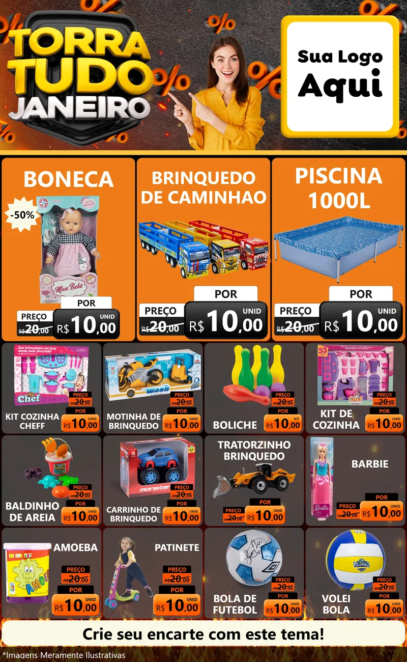 Modelo de Encarte para Encarte Grande com o tema Torra Tudo Janeiro para Brinquedos