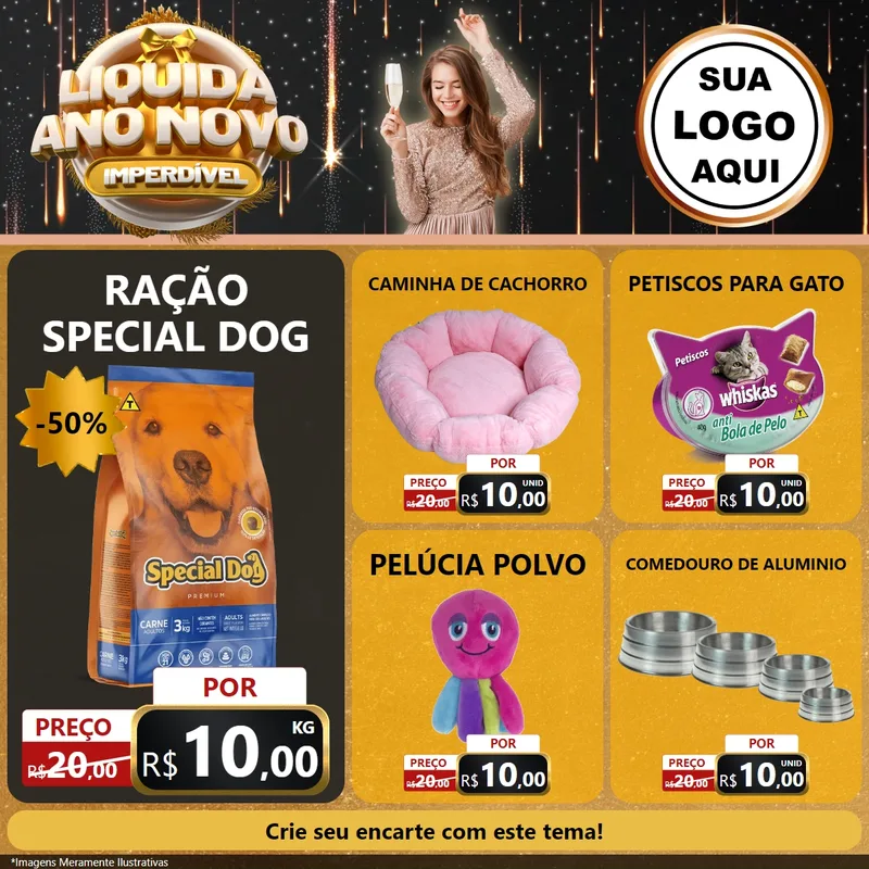 Modelo de Rede Social para Feed Facebook com o tema Liquida Ano Novo Imperdível para Pet Shop