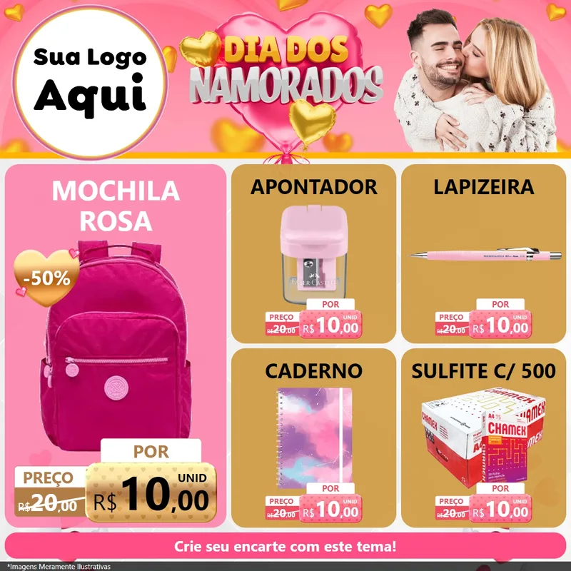 Modelo de Rede Social para Feed Facebook com o tema Dia dos Namorados para Papelaria