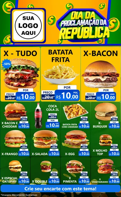Modelo de Encarte para Encarte Grande com o tema Dia Da Proclamação da República para Hamburgueria
