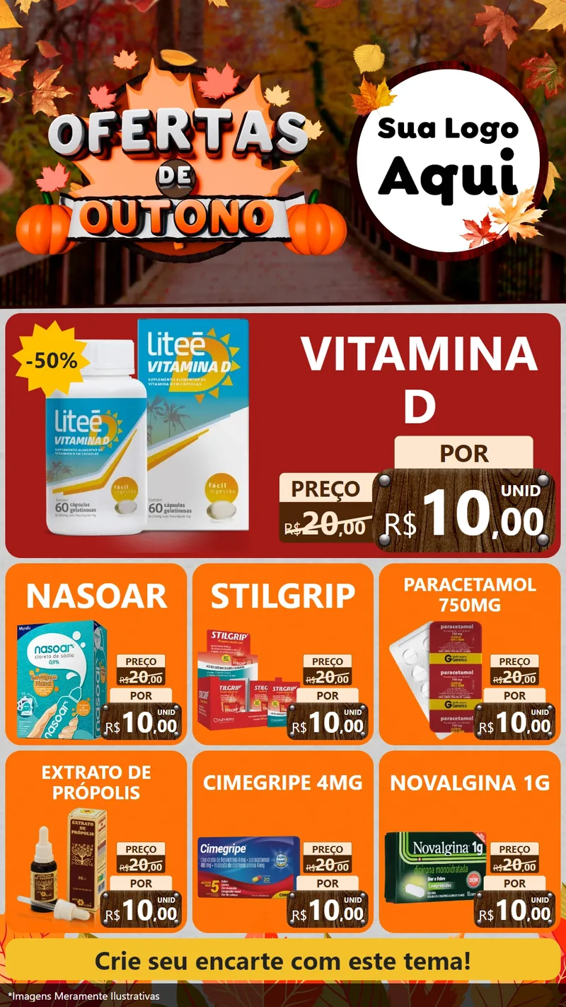 Modelo de Rede Social para Stories com o tema Ofertas de Outono para Farmácia