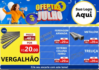 Modelo de Encarte para Encarte A4 Horizontal com o tema Ofertas de Julho para Ferragens