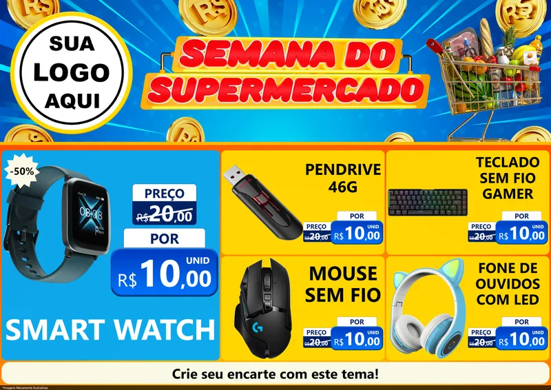 Modelo de Encarte para Encarte A4 Horizontal com o tema Semana do Supermercado para Informática