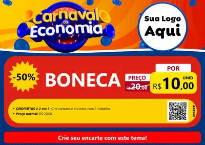 Modelo de Cartaz para Cartaz A4 Horizontal com o tema Carnaval da Economia para Brinquedos