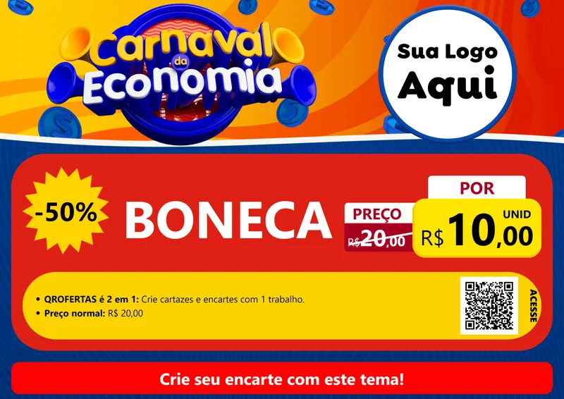 Modelo de Cartaz para Cartaz A4 Horizontal com o tema Carnaval da Economia para Brinquedos