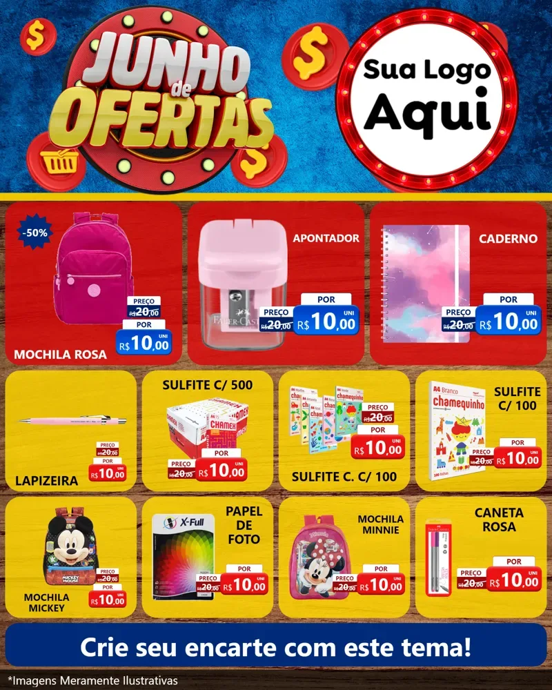 Modelo de Rede Social para Feed Instagram com o tema Junho de Ofertas para Papelaria