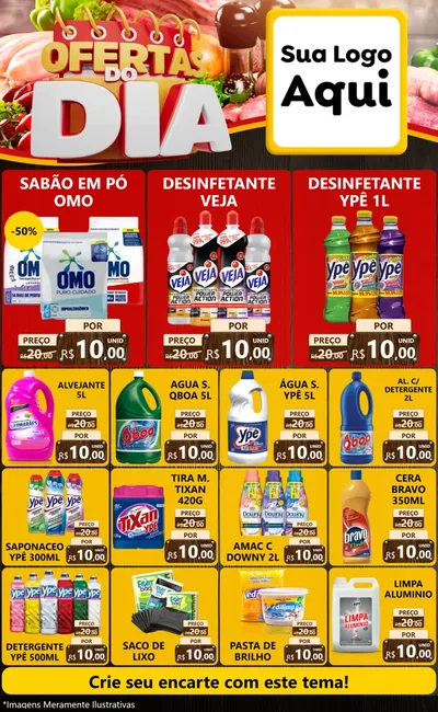 Modelo de Encarte para Encarte Grande com o tema Ofertas do Dia para Produtos de Limpeza
