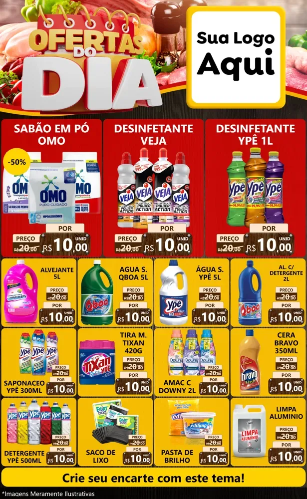 Modelo de Encarte para Encarte Grande com o tema Ofertas do Dia para Produtos de Limpeza