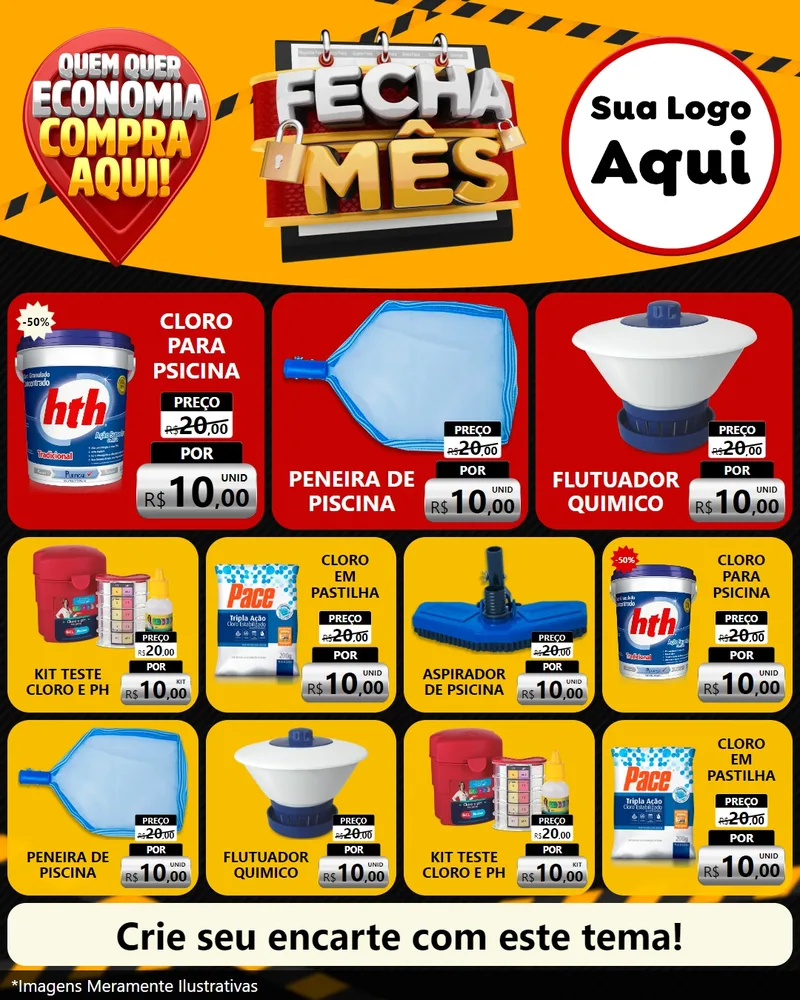 Modelo de Rede Social para Feed Instagram com o tema Fecha Mês para Produtos para Piscina