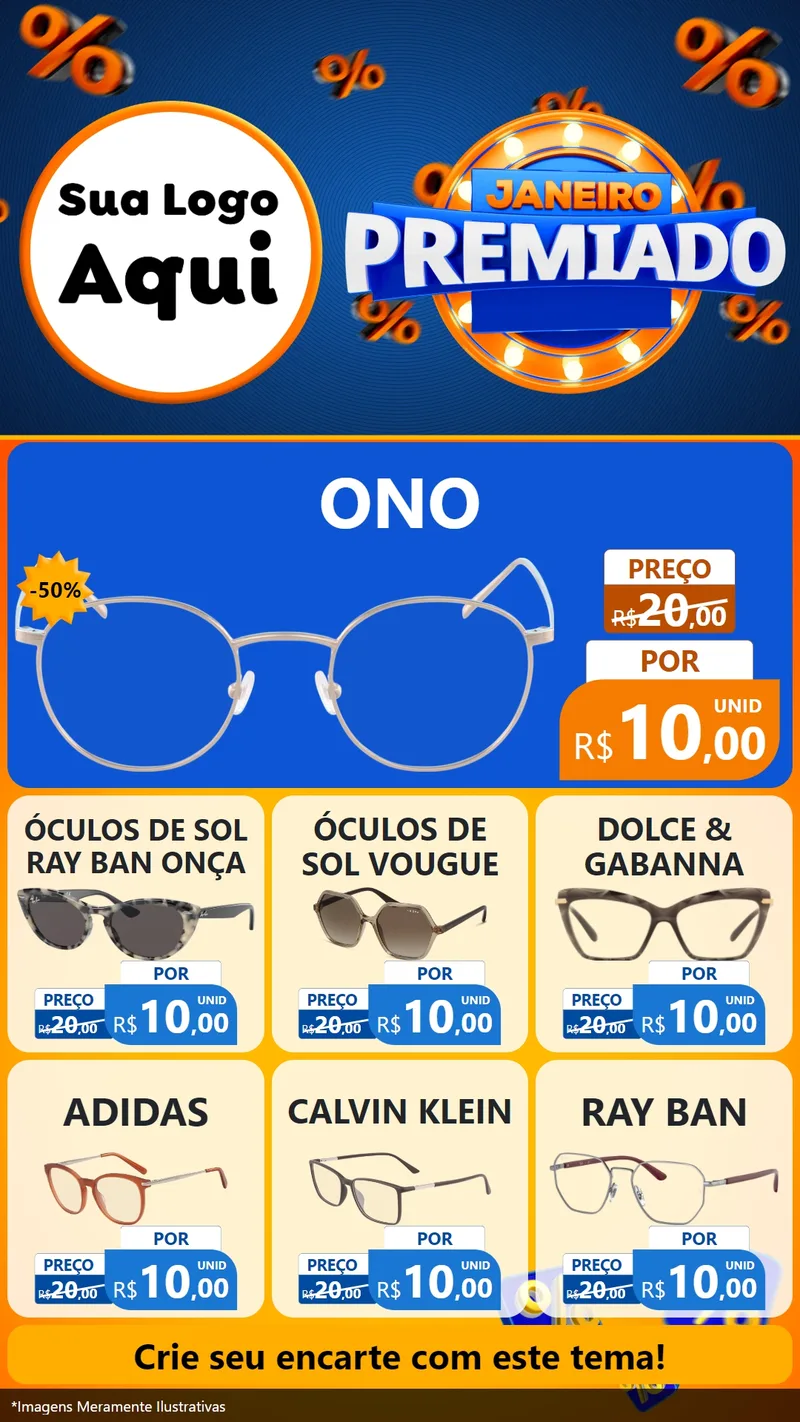 Modelo de Rede Social para Stories com o tema Janeiro Premiado para Óticas