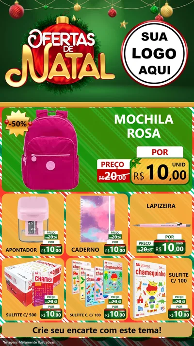 Modelo de Rede Social para Stories com o tema Ofertas de Natal para Papelaria