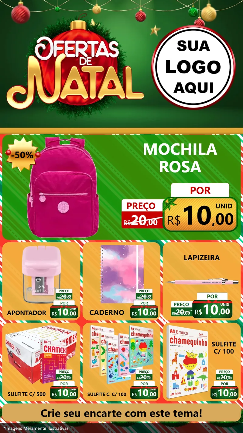 Modelo de Rede Social para Stories com o tema Ofertas de Natal para Papelaria