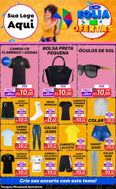Modelo de Encarte para Encarte Grande com o tema Folia de Ofertas para Roupas e acessórios