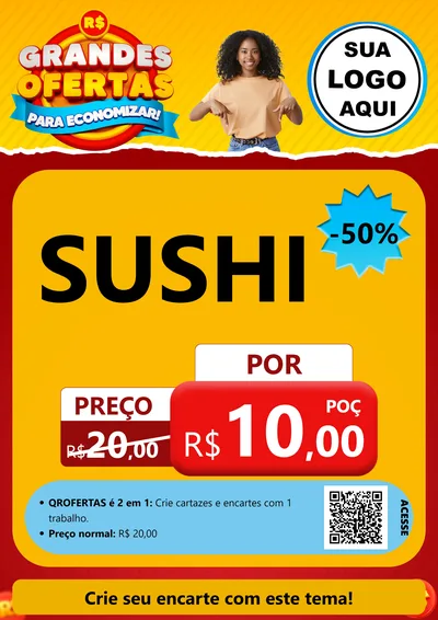 Modelo de Cartaz para Cartaz A4 Vertical com o tema Grandes Ofertas Para Economizar! para Comida japonesa