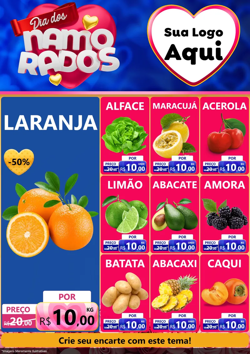 Modelo de Encarte para Encarte A4 Vertical com o tema Dia dos namorados para Hortifrúti