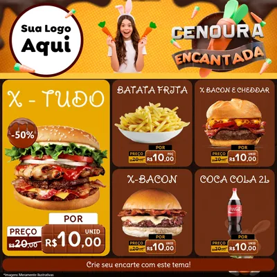 Modelo de Rede Social para Feed Facebook com o tema Cenoura Encantada - Páscoa para Hamburgueria