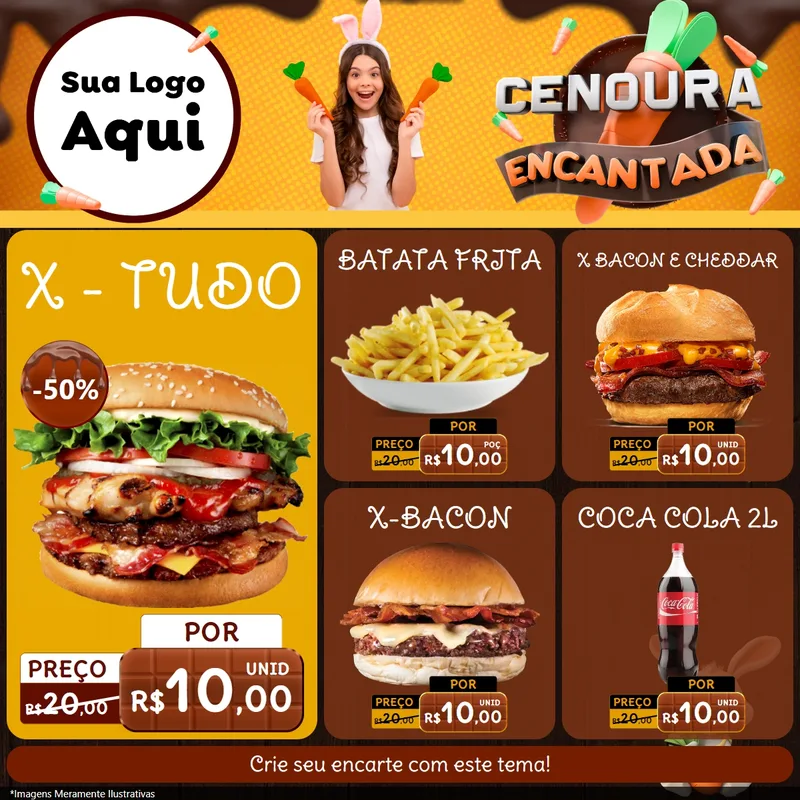 Modelo de Rede Social para Feed Facebook com o tema Cenoura Encantada - Páscoa para Hamburgueria