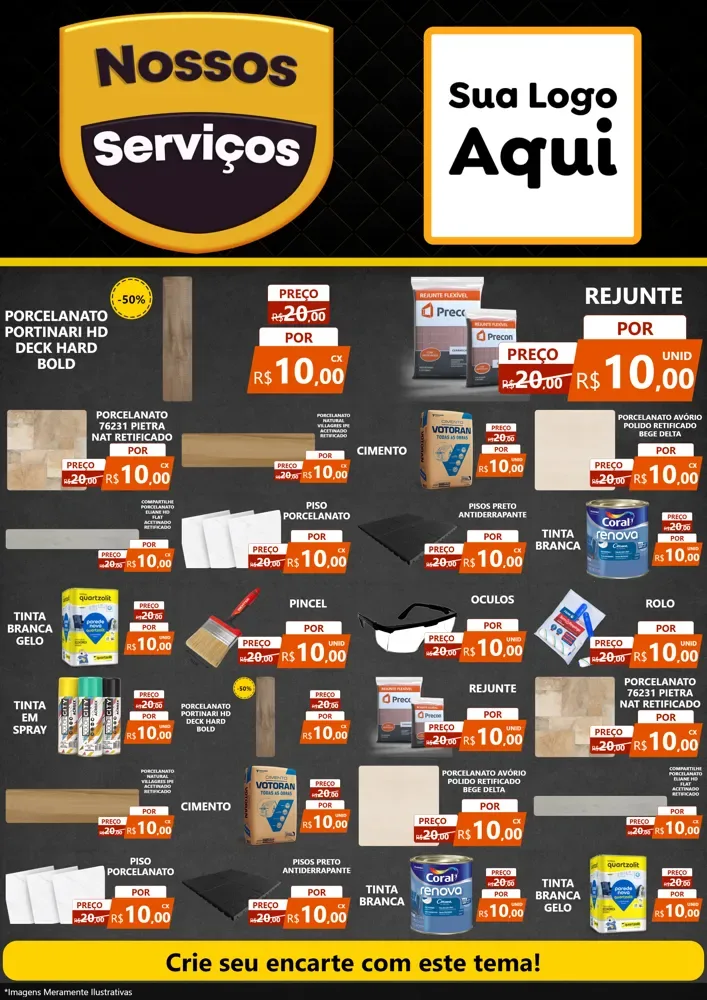 Modelo de Encarte para Encarte A4 Vertical com o tema Nossos Serviços para Pisos e revestimentos