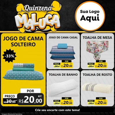 Modelo de Rede Social para Feed Facebook com o tema Quinzena Maluca para Cama, Mesa e Banho