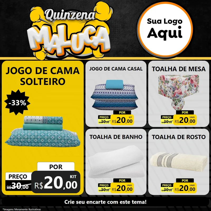 Modelo de Rede Social para Feed Facebook com o tema Quinzena Maluca para Cama, Mesa e Banho