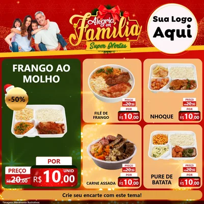 Modelo de Rede Social para Feed Facebook com o tema Alegria em Família Super Ofertas - Natal para Restaurante