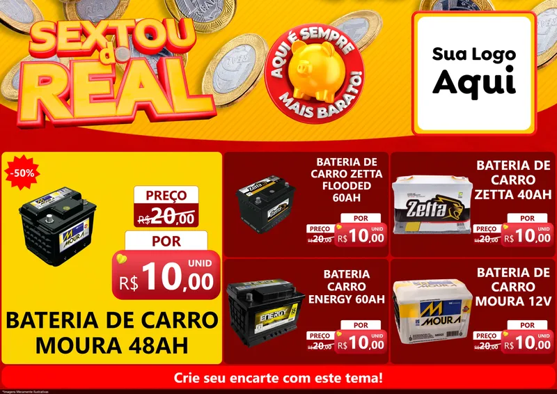 Modelo de Encarte para Encarte A4 Horizontal com o tema Sextou do Real para Baterias Elétricas