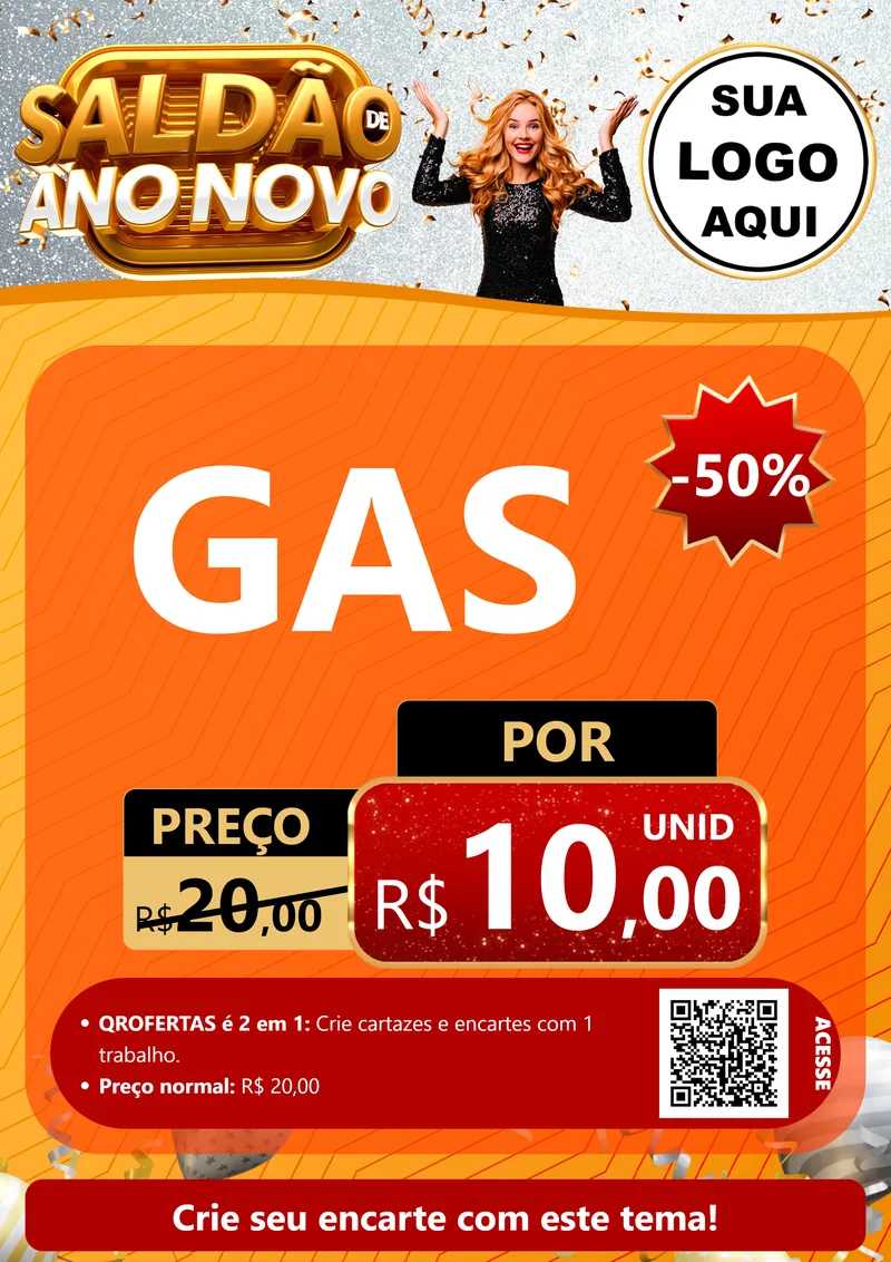 Modelo de Cartaz para Cartaz A4 Vertical com o tema Saldão de Ano Novo para Água e gás