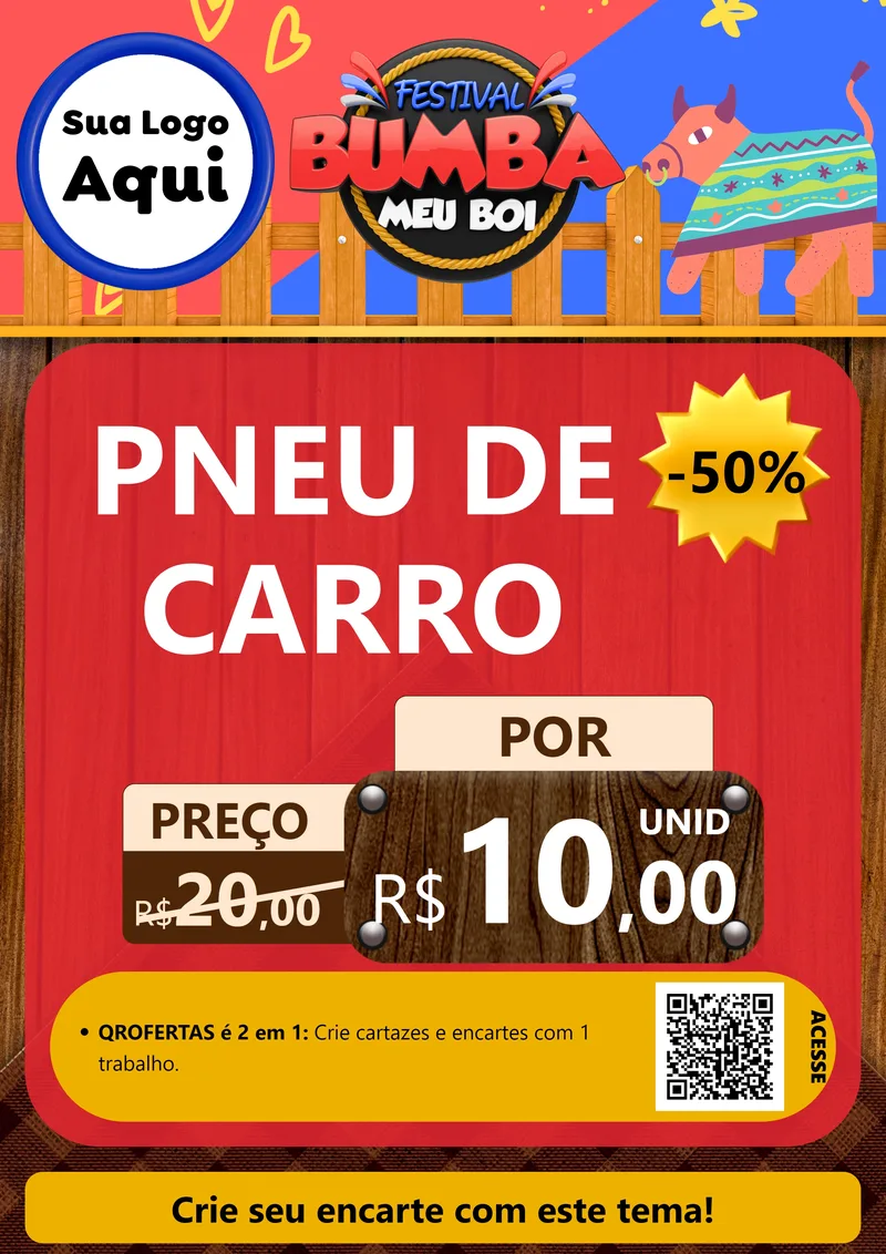 Modelo de Cartaz para Cartaz A4 Vertical com o tema Festival Bumba Meu Boi para Auto peças
