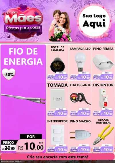 Modelo de Encarte para Encarte A4 Vertical com o tema Dia das Mães Ofertas para Você! para Materiais Elétricos