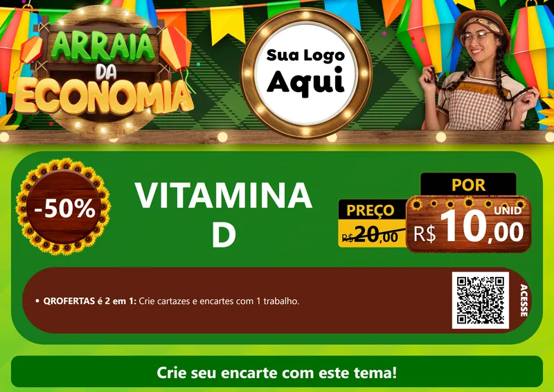 Modelo de Cartaz para Cartaz A4 Horizontal com o tema Arraiá de Economia para Farmácia