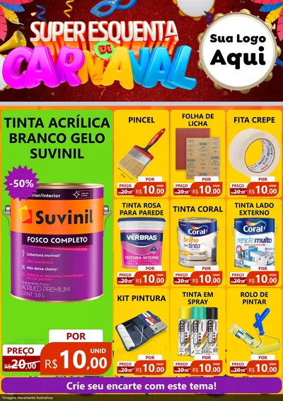 Modelo de Encarte para Encarte A4 Vertical com o tema Super Esquenta de Carnaval para Tintas e Ferramentas